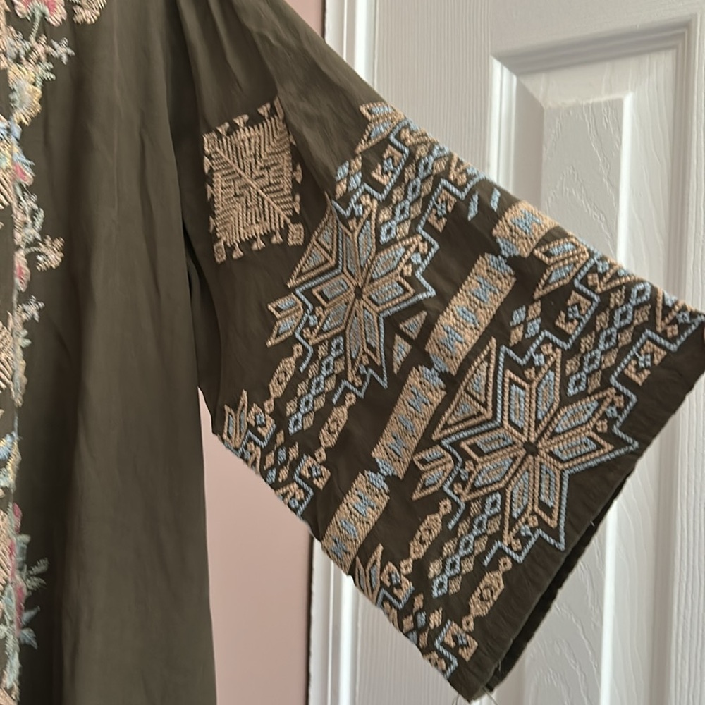 Driftwood Green Joelle Embroidered Open Front Kimono Pockets Size Large - Picture 6 of 10